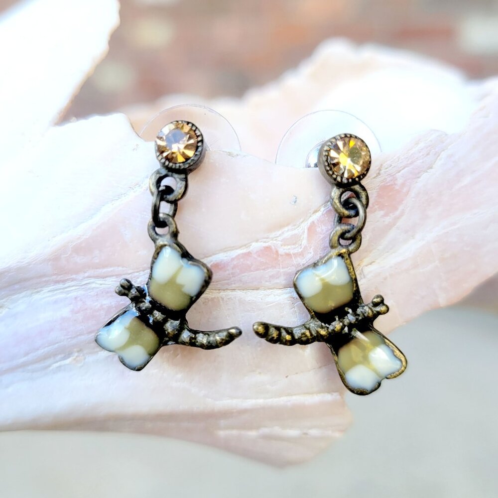 Y2K 2000's Gray Cream Dragonfly Butterfly  Swarovski Mini Dangle Earrings